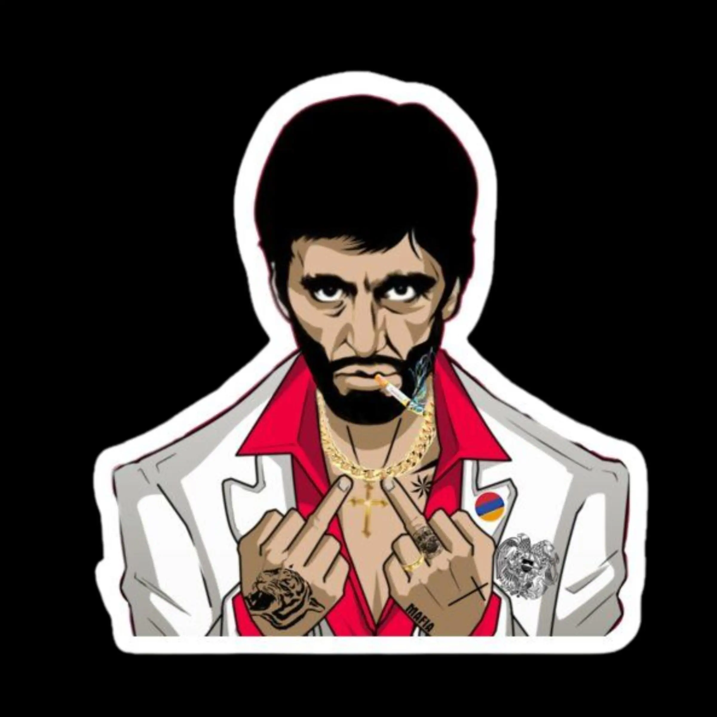 Scarface Inspired Gangster Vinyl Sticker, Bold Mob Boss Cartoon Art, Street Attitude Laptop Decor