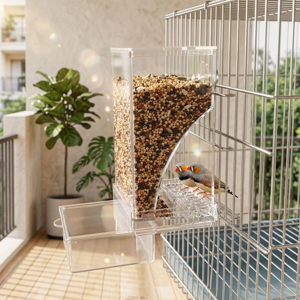 Auto Refill Bird Feeder Large Capacity Transparent Acrylic No Mess Seed Dispenser Easy Clean Pet Bird Feeder for Cage Auto Flow