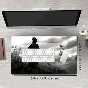 Samurai Warrior Pattern Mouse Pad, 1 Count Rectangle Gaming Mouse Pad, Non-Slip Rubber Base Stitched Edge Desk Pad for Laptop, Desk Accessories
