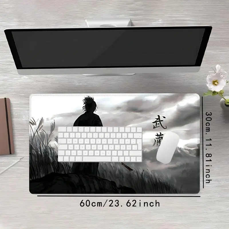 Samurai Warrior Pattern Mouse Pad, 1 Count Rectangle Gaming Mouse Pad, Non-Slip Rubber Base Stitched Edge Desk Pad for Laptop, Gaming Desk Accessory