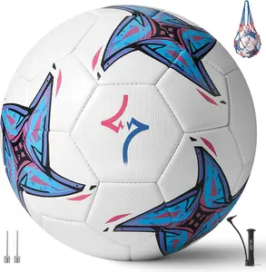 Soccer Ball Size 5 PU Leather Soccer Balls, Adults Youths Teens Unisex Juniors  Soccer 32 Panels Machine Stitched, Ideal  Indoor Outdoor Play Cross   Ball with Pump and