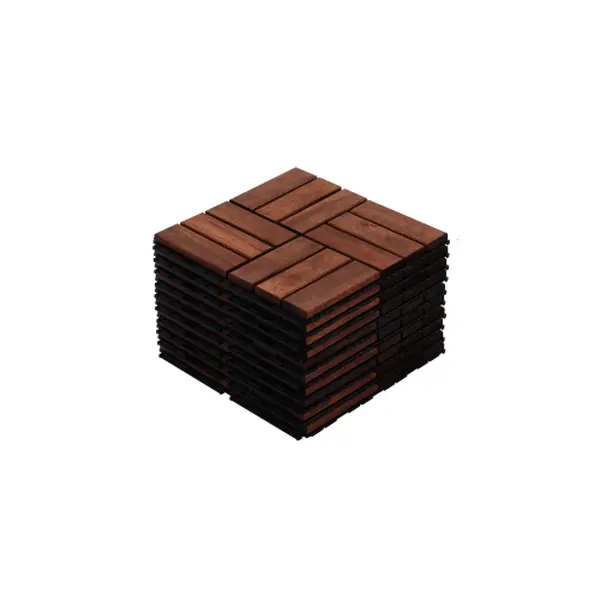 Acacia Wood Interlocking Checker Pattern Deck Tiles - 10PCS 12in x 12in Brown Anti-Mildew DIY Product, Easy-to-Assemble Waterproof Outdoor Flooring with Rainy Season Drainage for Balcony, Garden, Swimming Pool