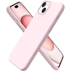 Compatible with iPhone 15 Plus Case 6.7", Slim Liquid Silicone 3 Layers Full Covered Soft Gel Rubber Cover Protective Phone Case with Anti-Scratch Microfiber Lining-Pink