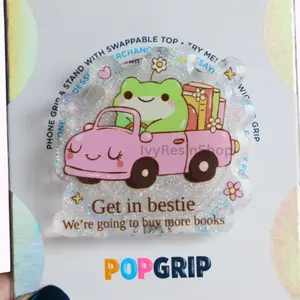 Bookish Frog Spring MagSafe Phone Grip, Cute Magnetic Phone Holder, Adorable GripTok, Gift For Her mount accessories Foldable Wireless pop socket Library Card
