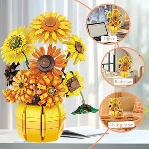 1009pcs Sunflower Building Block Bouquet Set, Creative Art Reproduction with Classic Elements, Perfect for Home Decor and Gift for Art Lovers