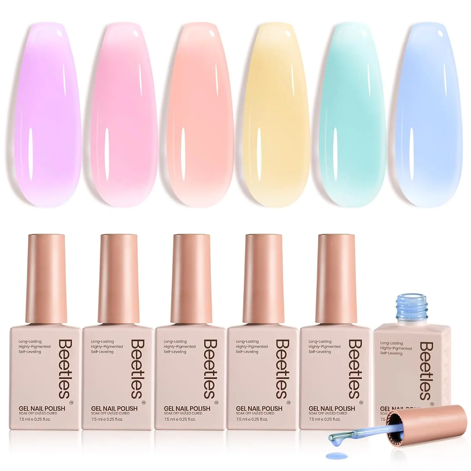 Beetles Manicure Summer Jelly Gel Nail Polish Set,  Neutral Shimmer Translucent Sheer Gel Soak off Uv Nail Concealer Nail Art Manicure Gift for Women Gloss Clear Cosmetic Mother's Day gift Spring Nail Taste of Spring Summer Nail Vacation Nail
