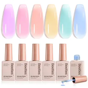 Beetles Manicure Summer Jelly Gel Nail Polish Set,  Neutral Shimmer Translucent Sheer Gel Soak off Uv Nail Concealer Nail Art Manicure Gift for Women Gloss Clear Cosmetic Mother's Day gift Spring Nail Taste of Spring Summer Nail Vacation Nail