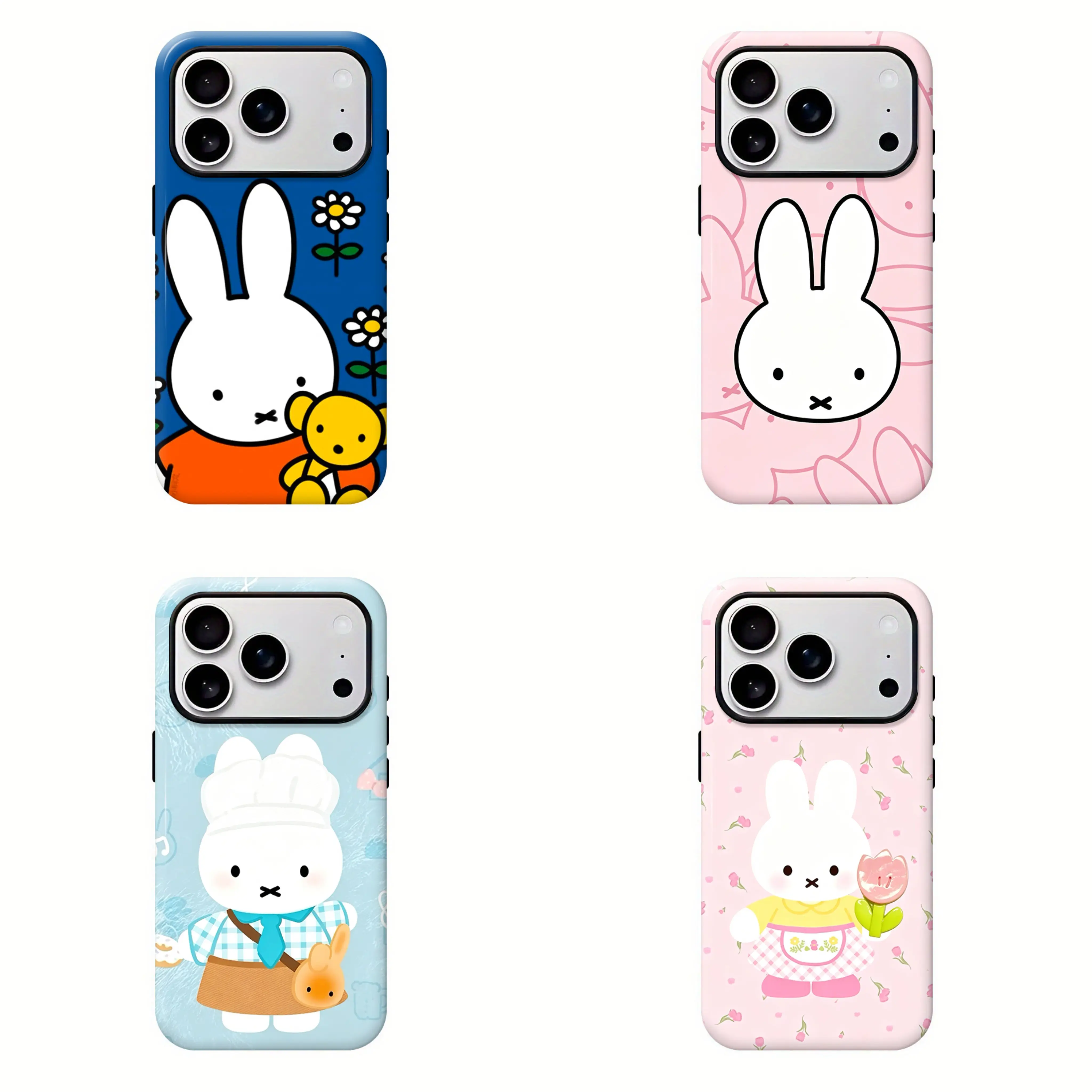 Minimalist Miffy Rabbit Phone Case For iPhone17 16 15 14 13 12 11 Pro Max XS XR, Korean Aesthetic Cute Floral Bunny Protective Cover,Minimalist Kawaii Protective Silicone Cover