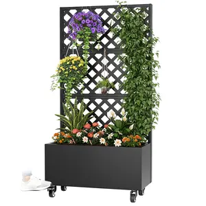 Planter with Trellis Metal Raised Garden Bed with Trellis for Climbing Plants Outdoor，Patio Vegetables & Vines（72"x 36"x 16" ）
