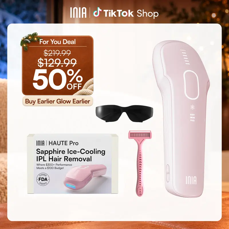 INIA HAUTE Pro Sapphire Ice-Cooling IPL Hair Remover - FDA Cleared, Max Energy, Painless, Aluminum Alloy, Charger & Goggles Included, Women's Daily Selfcare Device for Bikini Line & Full Body Use, 2-Year Warranty, Summer Beauty Gift