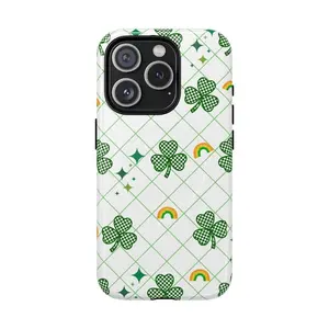 Green Shamrock Pattern Phone Case | Clover Rainbows Tough Case