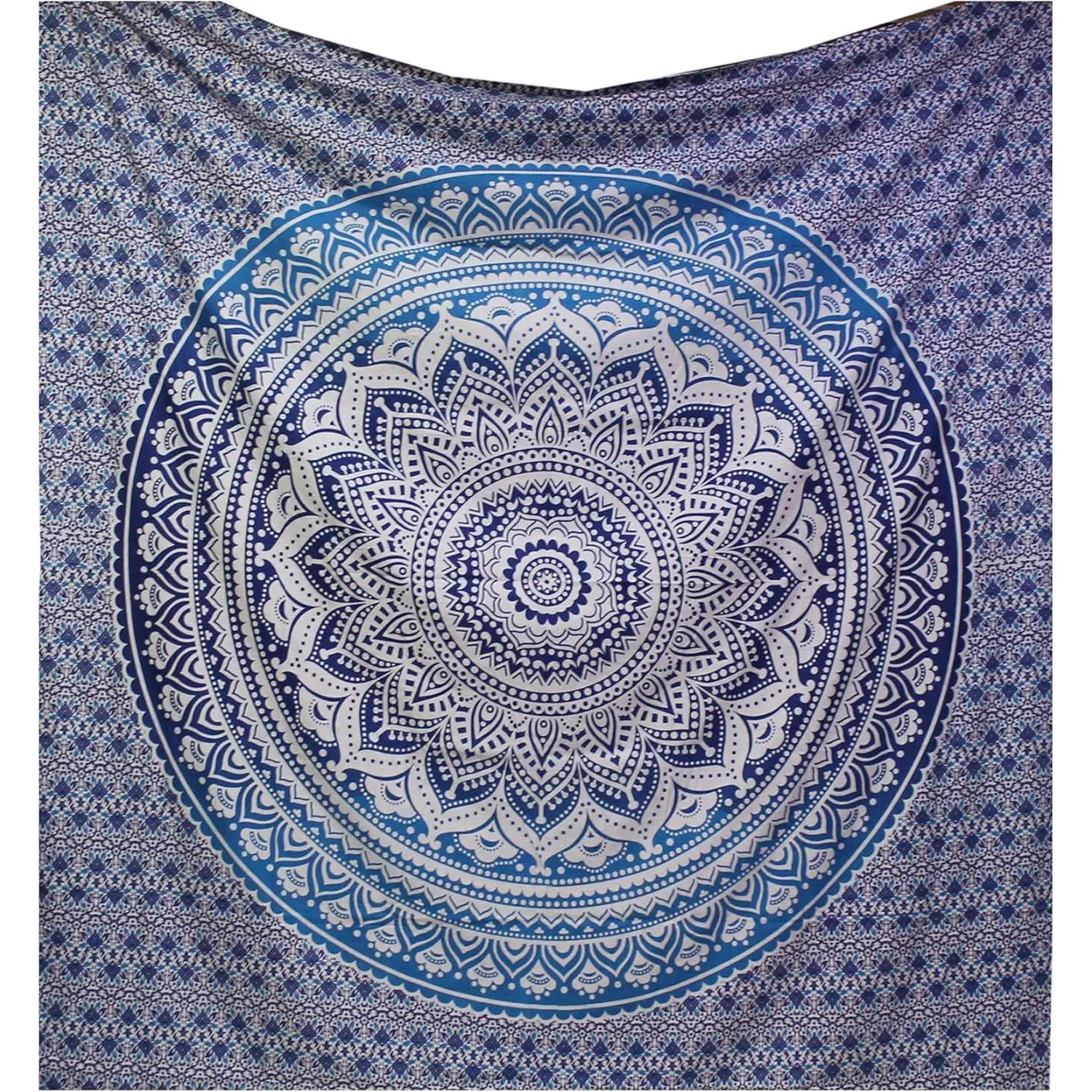 Raajsee Large Blue Ombre Mandala Tapestry Wall Hanging - Indian Cotton Beach Throw Blanket, Hippie Bohemian Elephant Boho Décor, Meditation Yoga Mat Rug, Tapestry Room Decor, 82x92 in