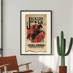 Vintage Jackson Hole Rodeo Art Print Western Cowboy Wall Decor