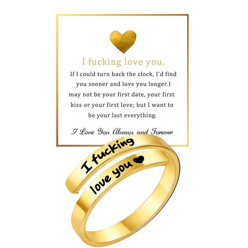 "I Fcking Love You" Adjustable Ring for Women and Men – Stainless Steel Engraved Heart Spiral Wrap Twist, Vintage Promise Ring, Perfect Valentine's Day Gift for Wife or Girlfriend "I Fcking Love You" Adjustable Ring for Women and Men – Stainless Steel Engraved Heart Spiral Wrap Twist, Vintage Promise Ring, Perfect Valentine's Day Gift for Wife or Girlfriend