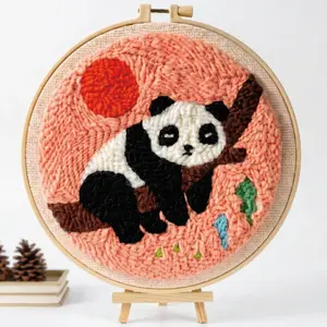 Panda Punch  Kit for Beginners, DIY Embroidery Starter Set with Yarn, Fabric & Hoop, Cute  Needlepoint Craft Kit for  Decor &