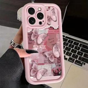 1 Pink Butterfly Floral Fashion Case for iPhone 17 Air 16 15 14 Pro Max 13 12 11 XR XS Plus Shockproof Full Camera Protection Durable slim Silicone Cover