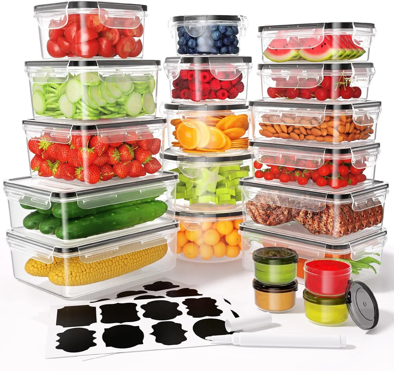 40 PCS Airtight Food Storage Containers Set with 20 Containers & 20 Lids - BPA-Free, PVC-Free Plastic, Leakproof, Microwave/Dishwasher Safe, Includes Labels & Pen for Meal Prep & Kitchen Storage