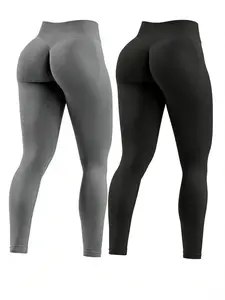 2-piece women's seamless peach-shaped high-waisted yoga leggings with hidden buttock-lifting design High-waisted waist-cinching fitness training sports running leggings Tight-fitting breathable athletic base layer leggings Skinny Yoga Bottoms