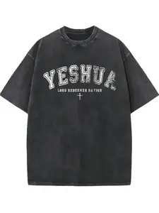 Men's Short-Sleeve Round Neck Distressed Heavyweight Cotton T-Shirt - Statue of Liberty & New York Pattern Print, Jesus Christ Festive Casual Regular Fit Soft Washed Urban Style Sports Top,summervibes