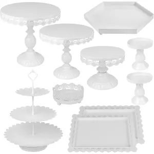 Set of 10 Cake Stands, Cupcake Holder Fruits Dessert Snack Serving Platter for Baby Shower, Wedding, Birthday or Christmas (White)