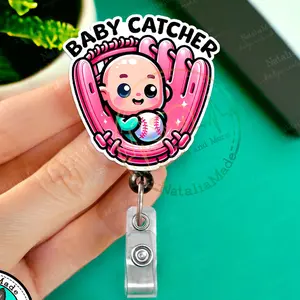 Baby Catcher Retractable Badge Reel- Cute Labor and Delivery ID Badge Reels for OB Nurses, Doctors