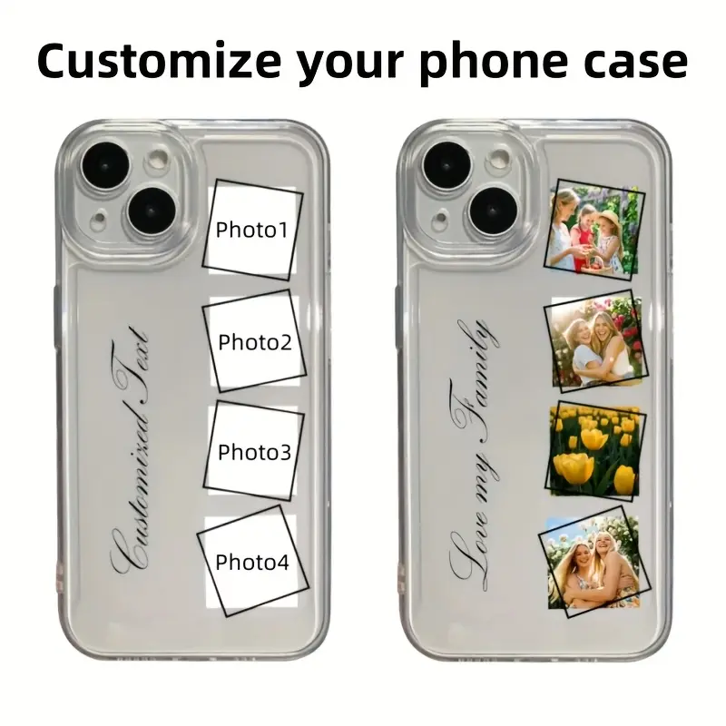 DIY Custom Clear Phone Case with Camera Protection, Photos & Text Customization, Compatible with iPhone 16/15/14/13/12/11 Pro Max Plus X Xs Max, TPU Material, Scratch-Resistant, Creative And Stylish, Perfect Gift for Couples, Family, And Friends