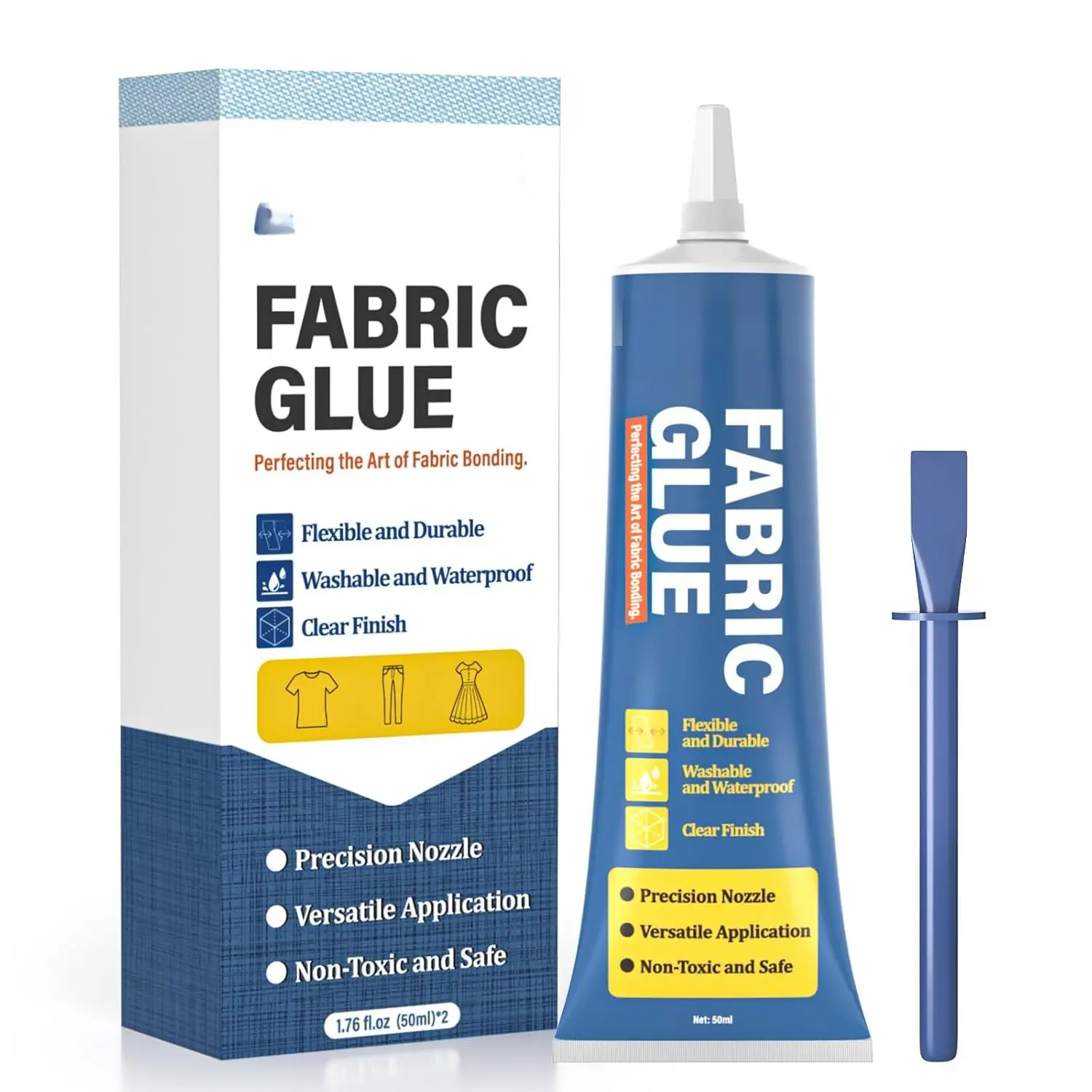 Fabric Glue Permanent, Extra  Fabric Adhesive, Washable Clear Clothing Glue for Clothes Repairs, Leather, Crafts, Upholstery, Material, Textile, Felt and Badges (50ml/1.76 oz)