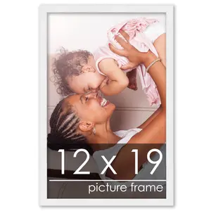 12x19 White Wood Picture Frame - UV Acrylic, Foam Board Backing, Hanging Hardware