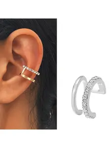 Simple lines with gemstones and double C-shaped ear hooks. Unique double-layer U-shaped ear clips without ear holes.