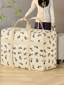 Large Capacity Foldable Luggage Storage Bag, Cute Dog Pattern, Polyester, Space-Saving, Travel and Moving Helper, Zip Closure, Handle Design, Travel Bags