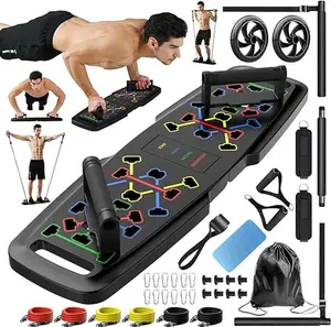 Push Up Board,Home Gym,Portable Exercise Equipment,Pilates Bar & 20 Fitness Accessories with Resistance Bands & Ab Roller Wheel,Full Body Workout at Home foldable push tabla para