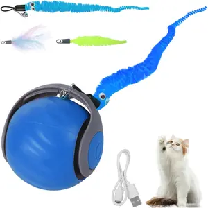Interactive Rolling Cat Toy Balls, Automatic Cat Toy Interactive Dog Ball with Two Tails Two Speed Adjustment, Moving Ball for Dogs for Bored Indoor Cats Exercise (Blue) Keggaen
