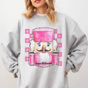 Pink Nutcracker Sweatshirt - Ash Grey - Christmas Sweatshirt Pullover Soft Unisex Womenswear Hoodie Comfy Aesthetic
