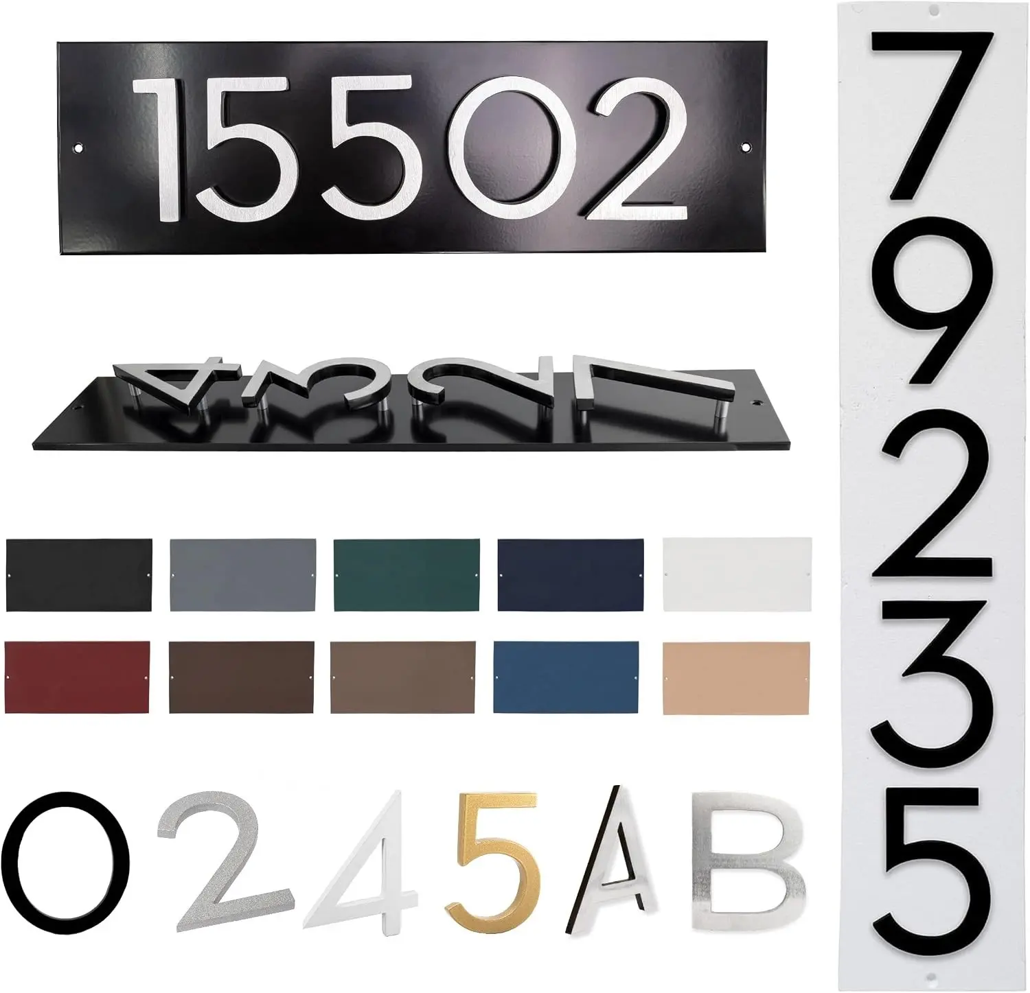 Personalized 1-Piece Floating Modern Aluminum Plaque - Address Number Sign, Custom Text Floating Plate, Multi-Size 3"/4"/6"/8" Numbers, 40 Color Combinations, Horizontal/Vertical Mount, Modern Wall Decor, One-Piece