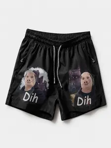 Funny Pig Head Print Sport Shorts, Casual Fitness Running Wear, Trendy Fun Men's Apparel, Quick-Dry Breathable Ice Silk Fabric, Unisex