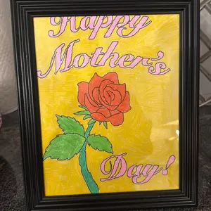 Mother's Day Rose Framed Artwork - Perfect Gift for Moms with Vibrant Red Rose and Yellow Background