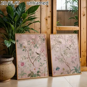 Oriental Bird Canvas Art Set, Vintage Asian Print Wall Decor, Unframed Creative Home Decoration for Bedroom and Living Room