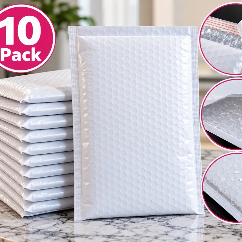 10 Pack White Bubble Mailers 10.5 x 15 Inches – Padded Shipping Envelopes, Self-Seal Packaging Bags
