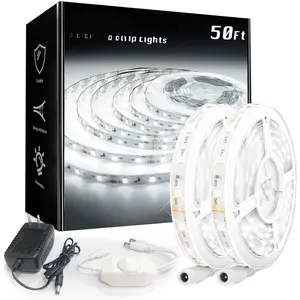 White LED Strip Lights 50ft Dimmable Bright 24V Led Light Strip 6500K Daylight White 900 LEDs Lights for Bedroom, Mirror, Kitchen,  Adhesive(2 Rolls of 25ft)