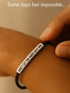 Don't Let The Hard Days Win Inspire High Quality Bracelet - Stainless Steel & 18k Gold Plated Braided Design with Engraved Message - Adjustable Up to 10"