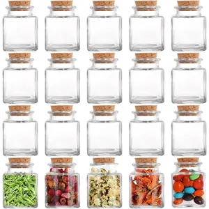 20 count Glass Favor Jars with Cork , 2 OZ Mini Square Vials Bottles for  Storage, Small  Containers for , Jelly, Candy, Wedding & Party Favors, DIY Crafts