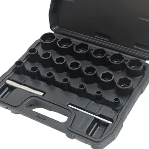 22 count Bolt Nut Extractor Set Metric 8-27mm  Lug  1/2" and 3/8" Drive Wheel Lock Removal Kit for Extracting Damaged, Stripped Frozen Nuts & Screws Twist Socket Set