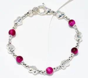 JAI Sterling Silver Symbols of Love Gemstone 6mm Beaded Bracelet