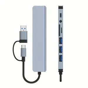 1pc USB HUB, Type-C HUB, 7-In-1 Expansion, 8-In-1 Docking Station with Multiple USB Ports, SD TF Card Reader, 3.5mm Audio Jack