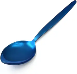 Chef Kunz Spoon Shiny Blue |18/10 Stainless Steel Titanium Chef Spoon | 9 Inches  Daily Serving Quenelle Cooking Spoons