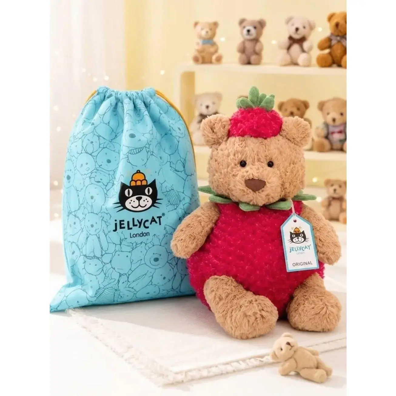 Jellycat Bartholomew Bear Strawberry Plush | Free Official Jellycat Gift Bag