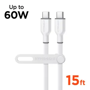 Flexi Pro USB-C to USB-C Soft-Touch Silicone Fast Charge Cable | 15ft | White