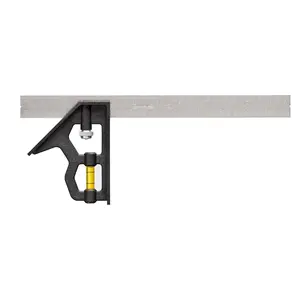 Milwaukee Tool 12 In. Combination Square with Satin Steel Blade, Inch Graduations, Durable Plastic Head, Full View Acrylic Vial, Self-Aligning Draw Bolt