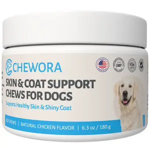 Dog Skin & Coat Supplement Chews – Omega 3 + Vitamins for Shiny Coat, Itch Relief & Healthy Skin | 60 Soft Chews, Natural Chicken Flavor