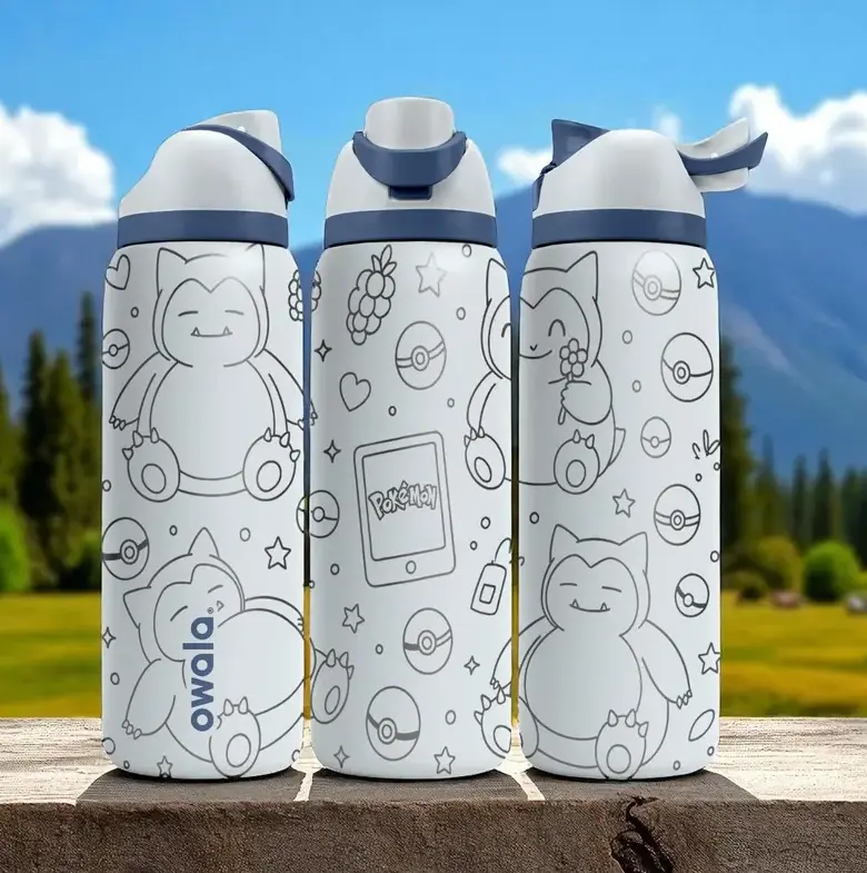 Owala Snorlax Pokémon 32oz Sleepy Blue Character Engraved Stainless Steel Tumbler | Custom Wrap Design Vacuum Insulated Travel Cup with Straw Lid | Cute Cartoon Style Drinkware